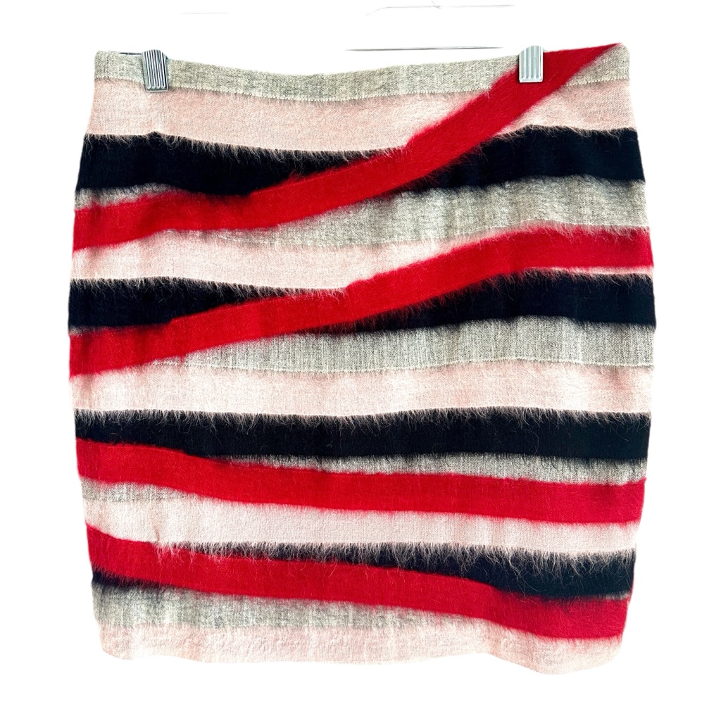 Made In Italy Mohair Msgm Red Black Cream Striped Mini Skirt